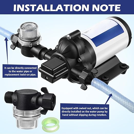 Dreyoo Water Pump Strainer Filter, Compatible with Shurflo Swivel Nut 255-315, 1/2 Inch Fitting with 50 Mesh Stainless Steel Screen and 6.6 FT Tape