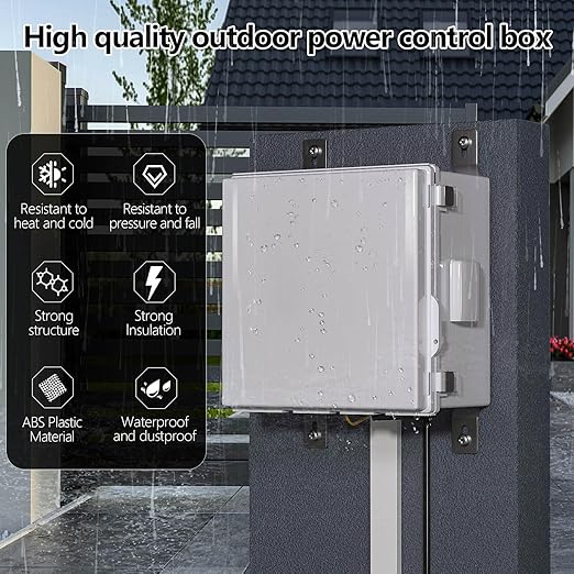 ABS Electrical Junction Box, Ventilated Design, Cable Grommets, IP65 Waterproof Enclosure, Indoor/Outdoor Use with Mounting Panel. (Grey Cover, 11.9"x11.9"x7")