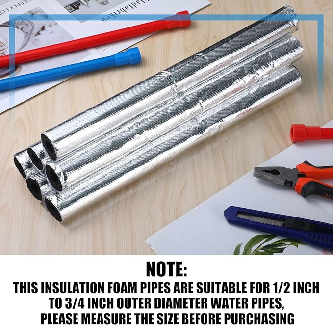 Kingdder 6 Pcs Pipe Insulation Foam Tube Self Adhesive Insulation Wrap for Copper Pipe Pre Slit Clamp Highly Insulated Foam for Outdoor Winter Irrigation, Sprinkler(1.3 Ft x 0.6 Inch)
