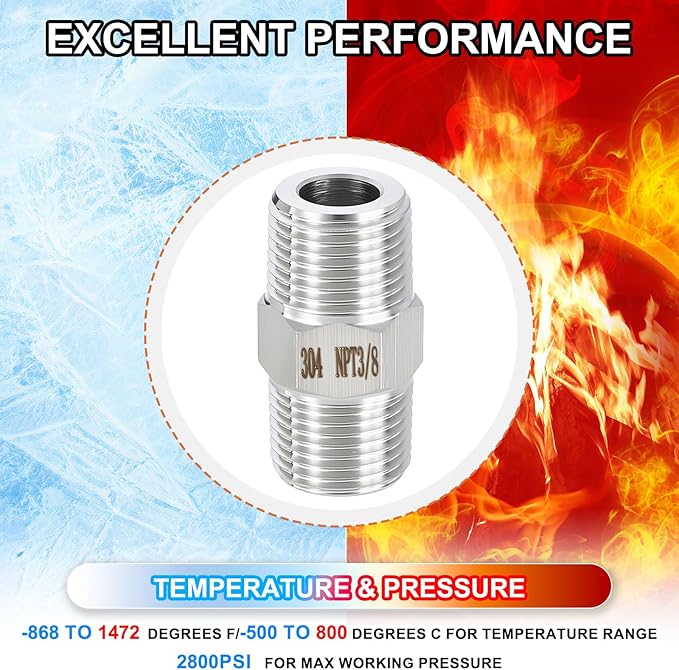 3 Pack 304 Stainless Steel Male to Male Adapter, 3/8" Male NPT x 3/8" Male NPT Hex Nipple Pipe Extension Fitting for Industrial, Automotive, Fluid Transfer, Home Gardening, Water