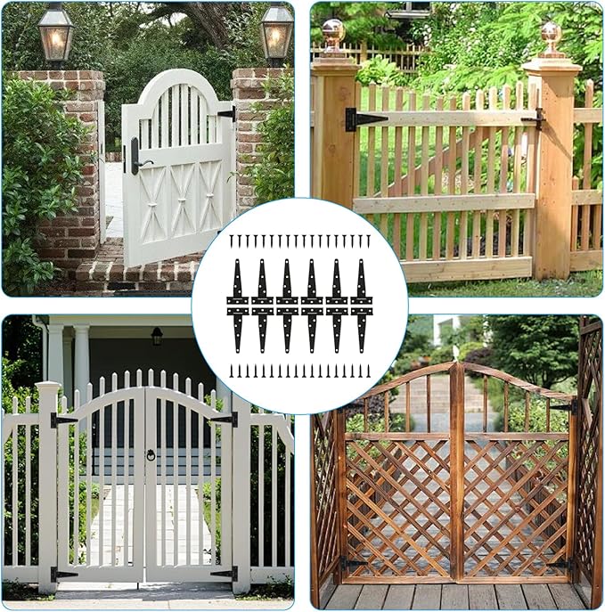 12 Pack 5 Inch T Strap Hinges, Shed Door Gate Hinges, Heavy Duty Black Outdoor Tee Hinge for Wooden Fences, Barn Door Gates Hinge for Shed Door Hardware