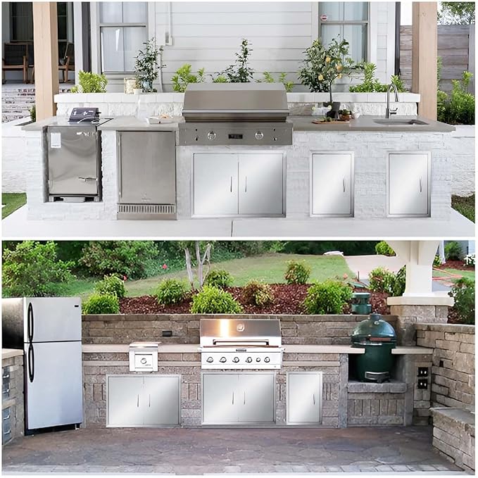 JIE JIN 31" W X 24" H Outdoor Kitchen Doors Double Doors Thickened 304 Brushed Stainless Steel BBQ Access Door BBQ Island Doors Outdoor Kitchen Accessories Door for Outdoor Kitchen BBQ Island