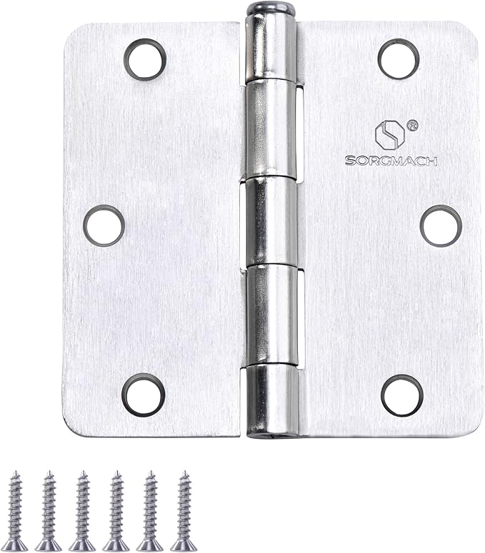 Door Hinge 3 1/2 Inch Interior Door Hinges Satin Nickel 3.5 Inch Interior Hinges Flat Iron Hinge 3 ½"x 3 ½" Door Hardware 1/4" Radius -18 Pieces