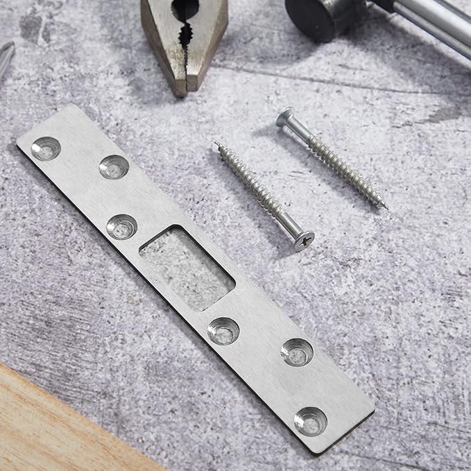 4 Pcs 6 Inch Door Strike Plate Security Latch Strike Stainless Steel Door Reinforcement Plate with Screws for Exterior Deadbolt Armor Heavy Duty Residential Use, Silver(Sliver)