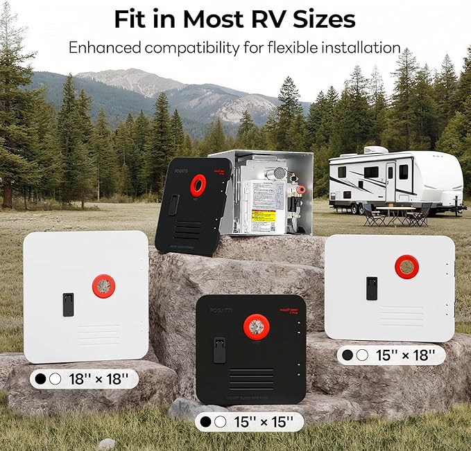 FOGATTI RV Tankless Water Heater, InstaShower 8 Plus, 3 Optional Door Sizes 15"x15", 15"x18" and 18"x18" for Refitment, DC 12V, Optimized Summer Comfort Performance, Ideal for RVers' Family Use