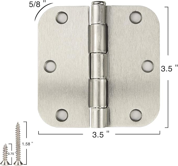 18 Pack Nickel Door Hinges Brushed Nickel 3 1/2 Interior Door Hinges Satin Nickel 3.5 Inch with 5/8” Radius Corners 3 ½"x 3 ½" Silver Hardware Controls JIW