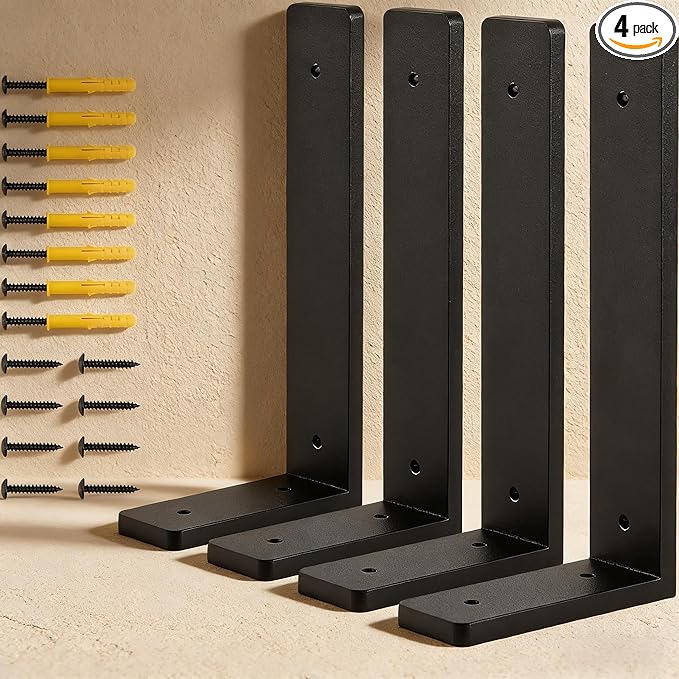8"x 4"Shelf Brackets, die-cast Formation, Vertical Angle, Premium Alloy Metal Heavy Duty Shelf Bracket, high Strength Mounting Hardware Included, Corner Brace Joint,Pack of 4 ,8 INCH x4 INCH(No Beam)