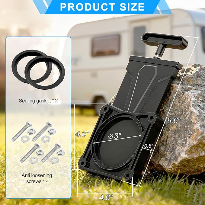 3" RV Waste Dump Gate Valve Body Black/Grey Tank Sewer Drain Knife Valve Plumbing Replacement for Campers Trailers Motorhomes