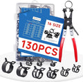130Pcs 6-25mm Spring Hose Clamps Assortment Kit with Swivel Flat Hose Clamp Plier for Automotive, Plumbing & DIY Projects - Durable Constant Tension Steel Design for Low Pressure Air