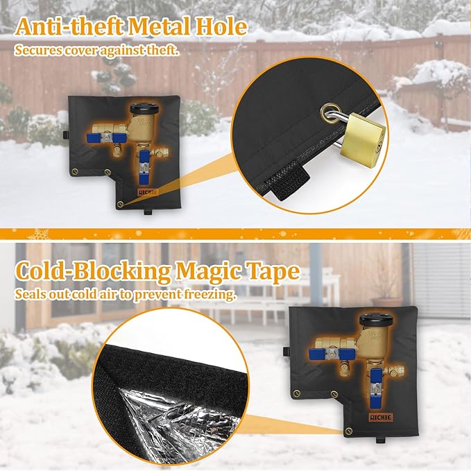 Backflow Preventer Insulated Cover (5°F) for Winter Freeze Protection, 13"W x 12"H Thickened Pressure Vacuum Breaker & Well Pump Cover, Outdoor Waterproof Insulation Pouch for Sprinkler Valve, Black