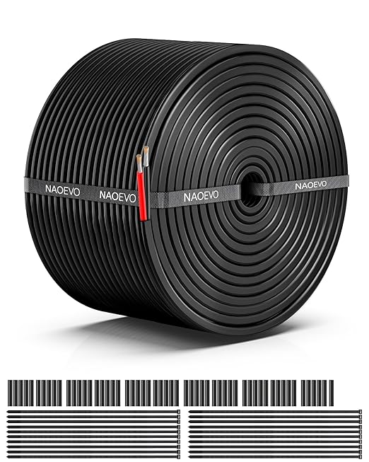 NAOEVO 16 Gauge Wire 2 Conductor Electrical Wire, 16 AWG Stranded PVC Cord, 12V Low Voltage/Tinned Copper/Flexible Cable for Automotive Wiring, Lamp Cord, Marine Cable (50FT)