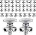 (Pack of 40) Seelink Multi-Turn Dual Outlet Angle Stop Valve, 1/2" Pex-a Expansion F1960 Pipe Inlet x (3/8 inch x 3/8 inch) Compression Outlets, Chrome Plated Brass