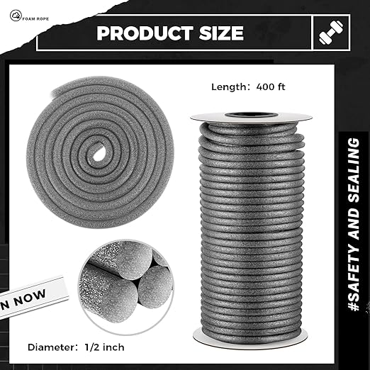 1/2 Inch x 400 ft Foam Backer Rod for Gaps Joints Concrete Crack Filler Caulk Saver Bulk Foam Backing Rod Concrete Filler Rope for Weather Stripping Door Seal (Gray)