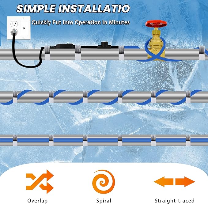 80ft Heat Tape for Water Pipes with Thermostat, for Pipe Freeze Protection, Self-Regulating Heating Cable, Keeps Water Flowing at -40°F, 120V,5W/ft,Pipe Heater for Home,Roof,Outdoor