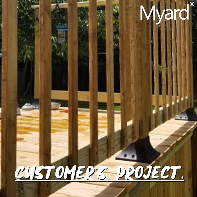 Myard PNP116060 6x6 Post Base Cover (Actual 5.5x5.5 Inches) Post Skirt Flange with Stainless Steel Screws, Post Bracket for Deck Porch Handrail Railing Support Trim Post Anchor (Qty 4, Black)