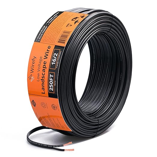 Wirefy 16/2 Low Voltage Landscape Wire 250 ft | Low Voltage Landscape Lighting Wire | Pure Copper | Outdoor Direct Burial | 16-Gauge 2-Conductor 250 Feet | UL Listed