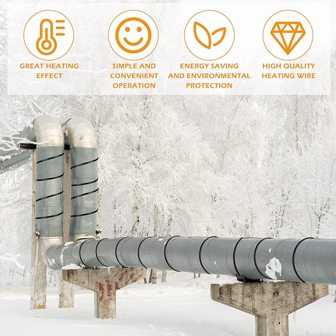 Kingdder 6FT - 48FT Heat Tape for Water Pipes Thermostat Self Regulating Heating Cable with Power Indicator Plug Built-in, Heavy Duty Heating Cable for Pipe Freeze Protection, 120V 8W/ft(1 Pcs,18 Ft)