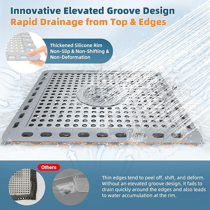 Hibbent 2 Pack Upgraded Shower Drain Hair Catcher, Shower Drain Cover for Bathroom Floor 6" Drain, Anti-Clogging Bathtub Drain Strainer, Stainless Steel Kitchen Sink Drain Strainer with Handle, Grey
