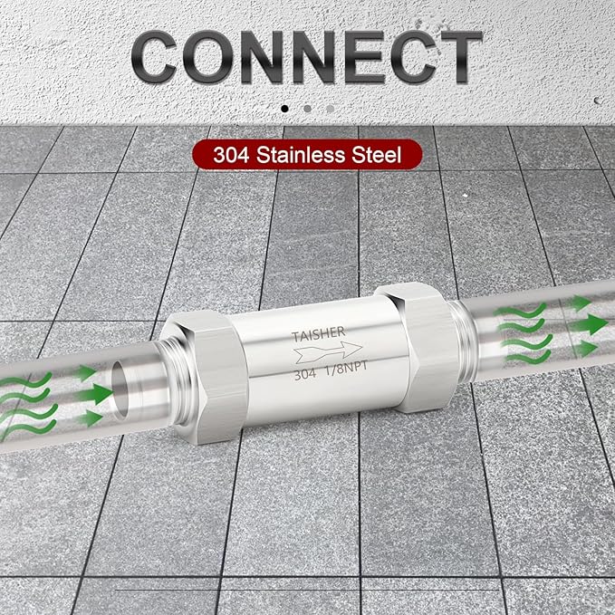 TAISHER 1PCS 304 Stainless Steel 1/8" NPT Male Check Valve,Backflow Prevention,One Way Non-Return Check Valves
