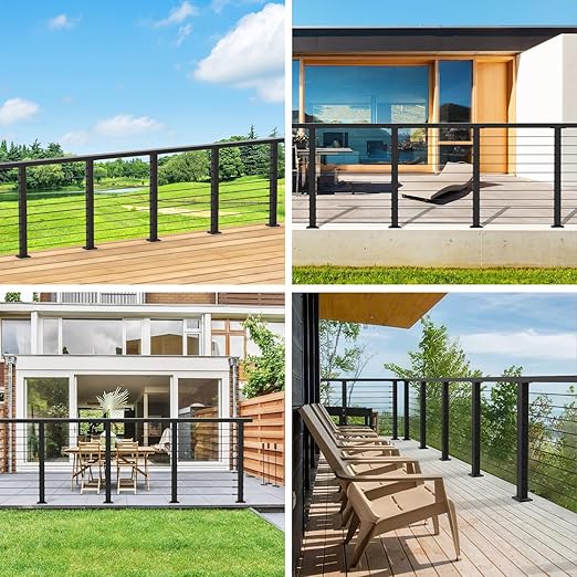 36" Cable Railing Post Kits, Flat Top Cable Post System Includes 3Pack Updated 35" Level Drilled Posts, 1/8" Black Wire Rope with Cutter, Swageless Cable Railing Tensioner System Kit, RG31