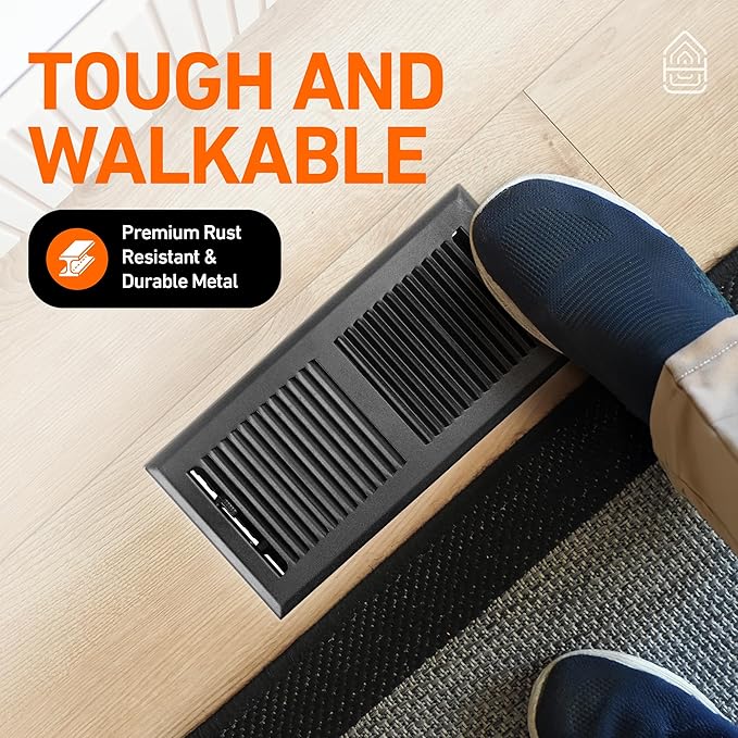 2X12 Floor Vent Covers Floor Register with Mesh Cover Trap, Heat and Air, Walkable Metal Floor Vent for HVAC Duct, Contemporary, Matte Black