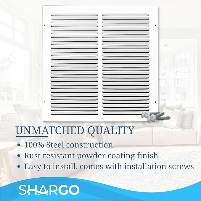 14 x 14 Inch Return Air Vent Cover, Solid Steel HVAC Grille for Wall or Ceiling, White Duct Opening, Durable Return Air Vent Cover, Airflow Ventilation Grille for Home or Office