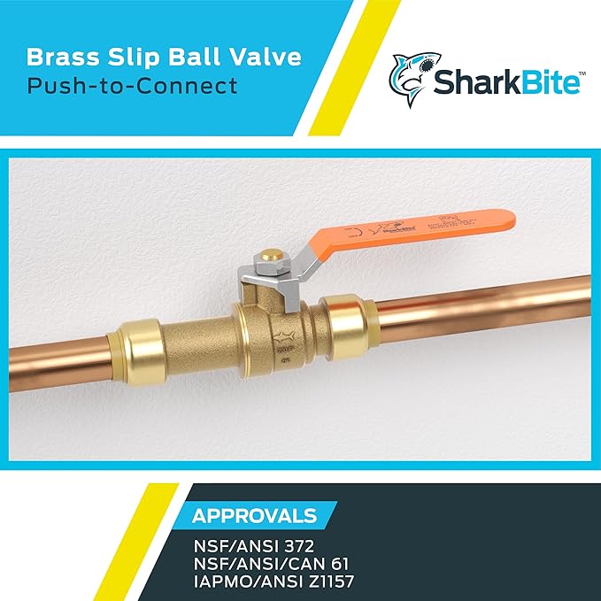 SharkBite 1 Inch Slip Ball Valve, Push to Connect Brass Plumbing Fitting, PEX Pipe, Copper, CPVC, PE-RT, HDPE, 24737LF