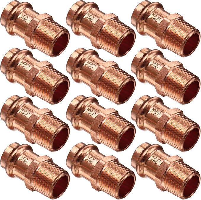 Copper Press Male Adapter,12PCS 1/2" Press x 1/2” NPT Male Copper Press Fittings Adapter,1/2” Male NPT x Press LF Coppers Press Adapter Pressure Coppers Fitting Male x Press Connection for Plumbing