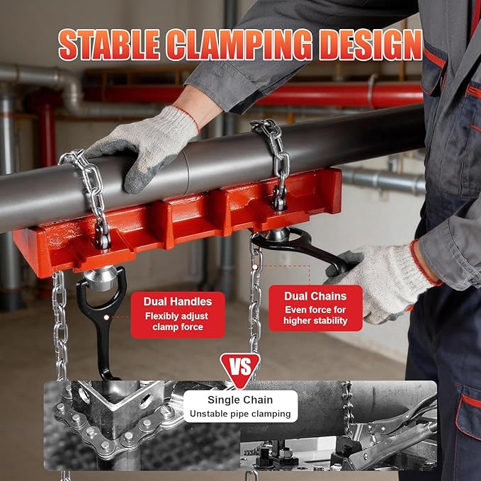 Pipe Welding Vise, 1/2"-8" Heavy Duty Cast Iron Clamp, Dual Chain Vise for Welding & Fabrication