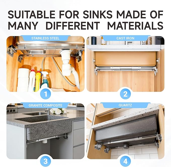 Undermount Sink Brackets Support -Adjustable Stainless Steel Heavy Duty Under Mount Sink Support Kit, Under Sink Mounting Brackets & Kitchen Sink Installation Parts 31.8-47.2 inches (81-120cm)