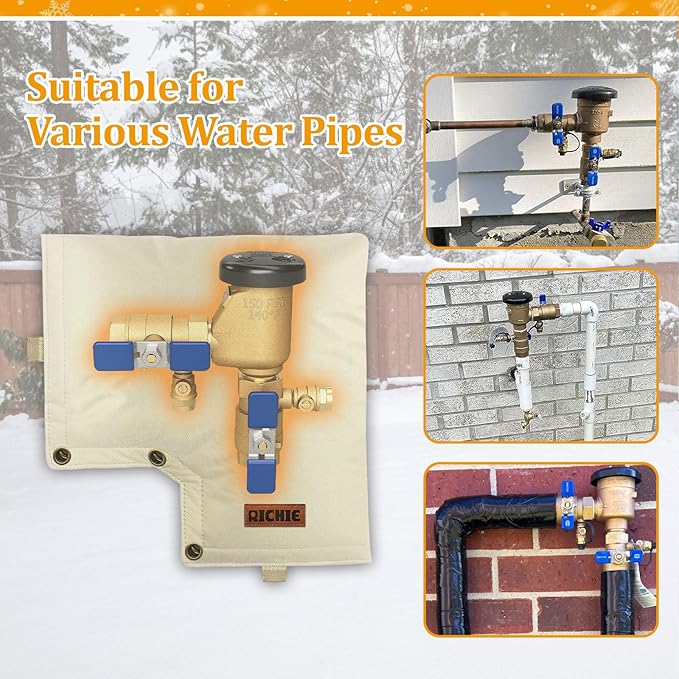 Backflow Preventer Insulated Cover (5°F) for Winter Freeze Protection, 13" Wx12 H Thickened Pressure Vacuum Breaker & Well Pump Cover, Outdoor Waterproof Insulation Pouch for Sprinkler Valve, Beige