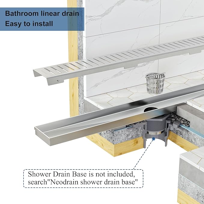 Neodrain 32" Brushed Linear Shower Drain Shower Linear Drain, Removable Capsule Pattern Grate, Bathroom 304 Stainless Steel Rectangle Shower Floor Drains- CUPC Certified
