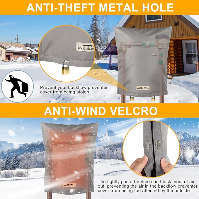 Backflow Preventer Cover Insulated (5°F) with Thick 7 Layers Fabric, 16" W x 20" H Backflow Cover with Aluminum Foil Layer for Winter Pipe Freeze Protection, Backflow Insulation Cover