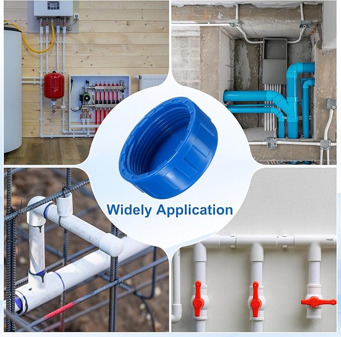 uxcell 5Pcs 1-1/2 Inch PT Female Thread PVC Pipe Fitting Cap, Cleanout Water Drain End Caps, Pipe Plug Socket Fittings with Gasket for Water Heater Supply Lines, Plumbing, Blue