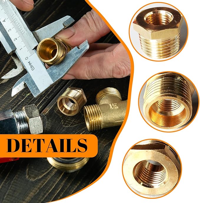 2 Pcs Brass Bushing 1/2" Male to 1/4" Female, 1/2" to 1/4" NPT Adapter Hex Brass Reducing Pipe Adapter Fitting Pipe Hose Tube Adapter Convert