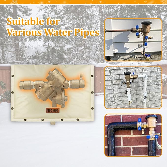 Backflow Preventer Insulated Cover (5°F) for Winter Freeze Protection, 21"W x 16"H Thickened Pressure Reducing Value & Well Pump Cover, Outdoor Waterproof Insulation Pouch for Sprinkler Valve, Beige