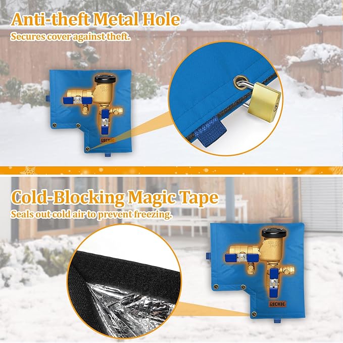 Backflow Preventer Insulated Cover (5°F) for Winter Freeze Protection, 13" W x 12" H Thickened Pressure Vacuum Breaker & Well Pump Cover, Outdoor Waterproof Insulation Pouch for Sprinkler Valve, Blue