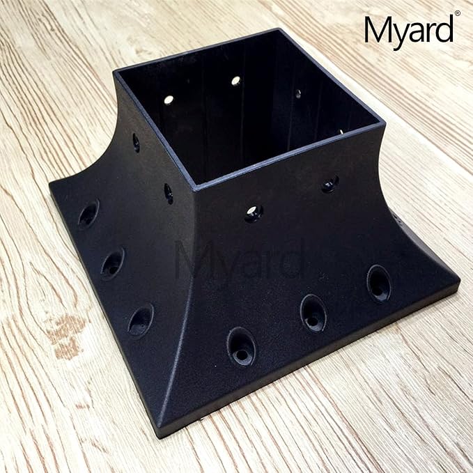 Myard PNP114040 4x4 Post Base Cover (Actual 3.5x3.5 Inches) Post Skirt Flange with Stainless Steel Screws, Post Bracket for Deck Porch Handrail Railing Support Trim Post Anchor (Qty 2, Black)