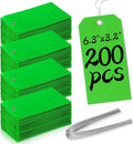 200 Pieces 6 1/4 x 3 1/8 Shipping Tags with String #8 Waterproof Green Tags for Labeling with Wire Blank with Holes Garage Sale for Moving Parts Equipment Garden Outdoor (Green)