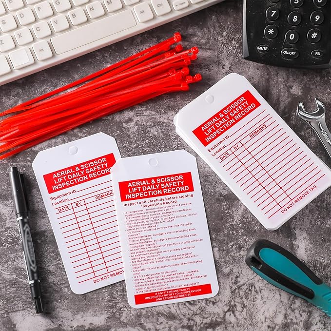 25 Pcs Safety Tags Status Alert Aerial & Scissor Lift Daily Inspection Record Double Sided Inspection Tag for Equipment Status
