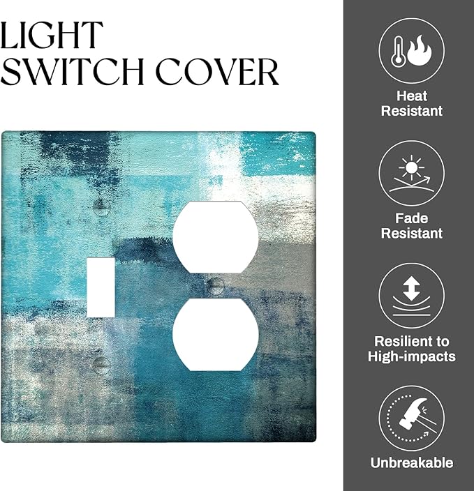 Turquoise Grey Light Switch Cover 2 Gang Outlet/Toggle Decorative Wall Switch Plates Abstract Art Wallplates Outlets Cover for Kitchen Bedroom Decor