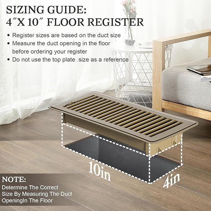 8 PCS Floor Vents Floor Registers 4x10 inch, Heavy Duty Metal Heat Air Vent Covers 4 X 10 with Rust Proof Finish for Home Office Wall Floor Registers Grilles & Vents (8, Brown, 4x10 Inches)