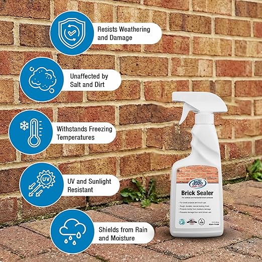 Rainguard Water Sealers Brick Sealer Spray, Penetrating Protection Against Rain and Moisture Damage, for All Brick & Mortar Surfaces, Silane/Siloxane Waterproofer, Natural Finish, Ready-to-Use, 16 oz