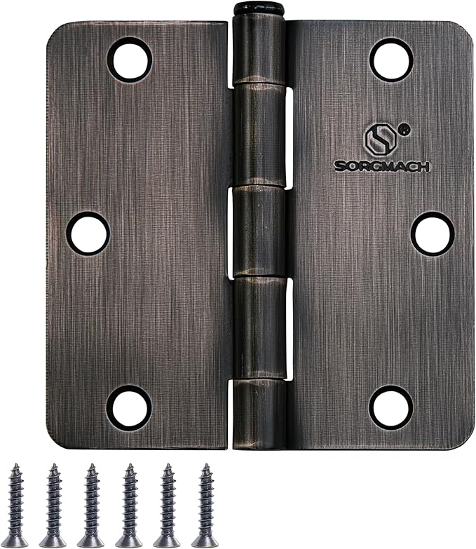 Door Hinge 3 1/2 Inch Interior Door Hinges Oil Rubbed Bronze 3.5 Inch Interior Hinges Flat Iron Hinge 3 ½"x 3 ½" Door Hardware 1/4" Radius -18 Pieces
