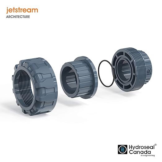 Hydroseal PVC Pipe Fitting, 4" Union Jetstream, Schedule 80, Grey, EPDM O-Ring, Socket x Socket, F1970, SCH80 (4")