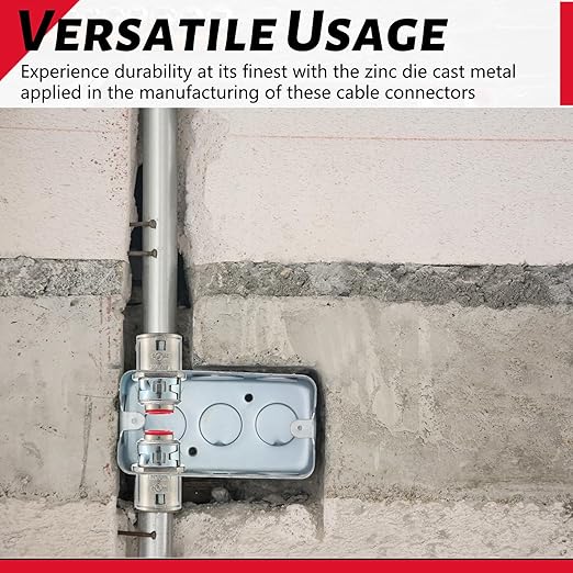 35 Pack Metal-Clad Cable Connectors, 3/8" Snap in Connectors Zinc Electrical Conduit Cable Connector for Steel and Aluminum Cables, Knockout Size 1/2'' Steel Construction