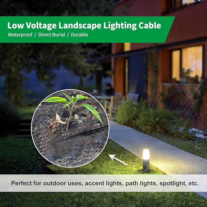FIRMERST 14/2 Low Voltage Wire Outdoor Landscape Lighting Cable 50 Feet