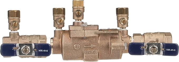 Febco LF850 Series 3/4" Lead-Free Bronze Double Check Valve Backflow Preventer Assembly, Quarter Turn Shutoff, Small Diameter, NPT Connections, Modular Compact Design, Replaceable Seat Discs