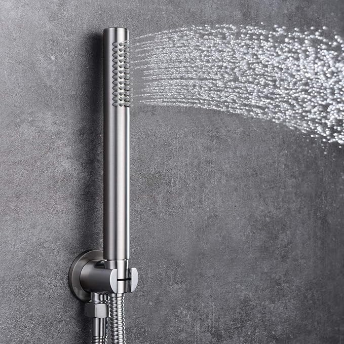 Brushed Nickel Shower System with Waterfall Tub Spout, 8 Inches Rain Shower and Handheld
