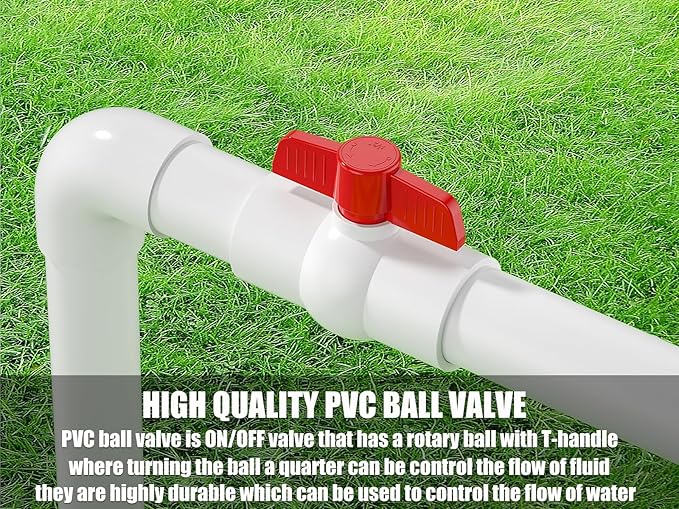 5PCS 1-1/2" PVC Ball Valve, SCH40 Slip PVC Water Pipe Valve with Easy Turn Red T-Handle, Shut-Off Ball Valve Socket for Swimming Pool, Sprinkler Lines, Outdoor Plumbing & Irrigation System